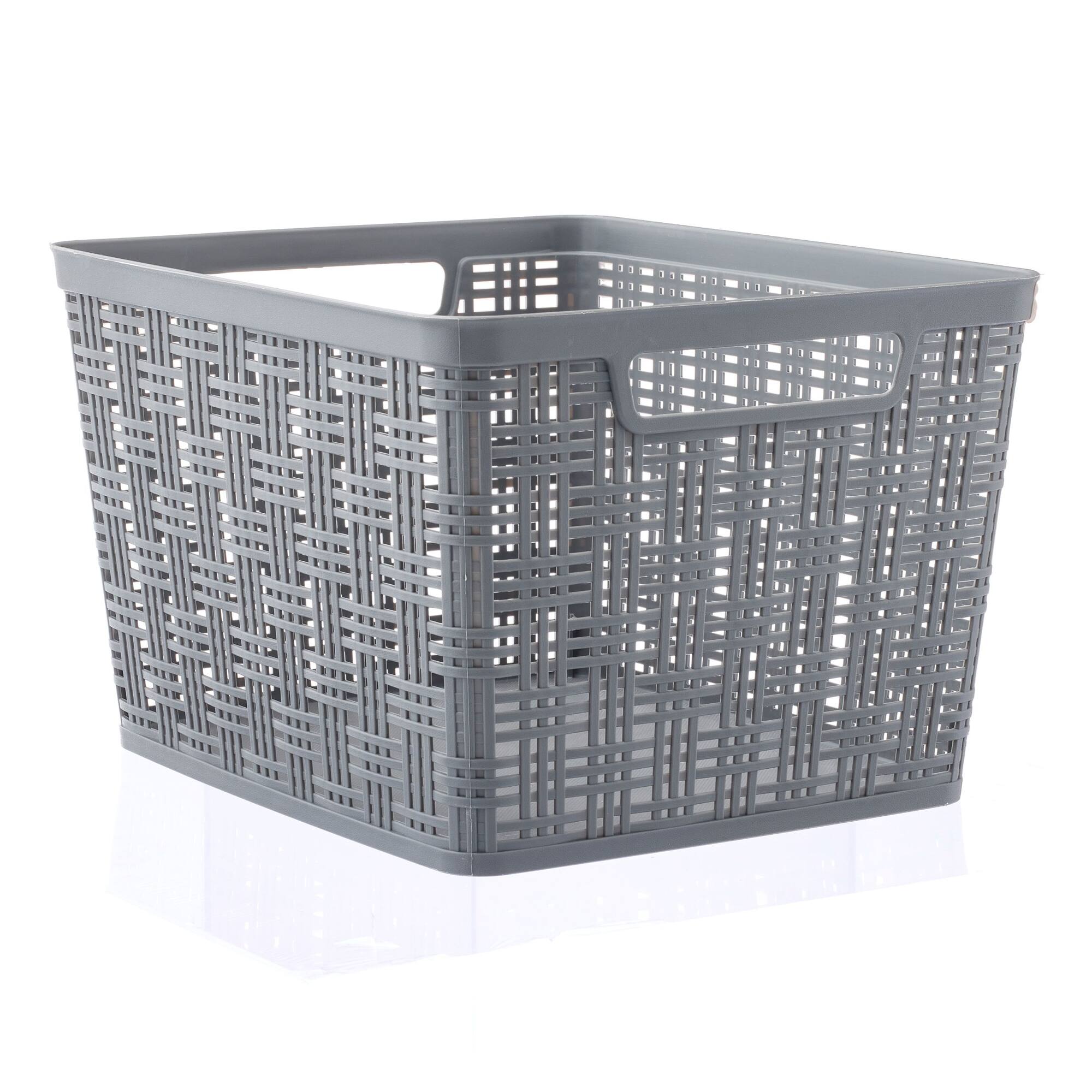 12 Pack: Gray Plastic Wicker Storage Basket by Simply Tidy